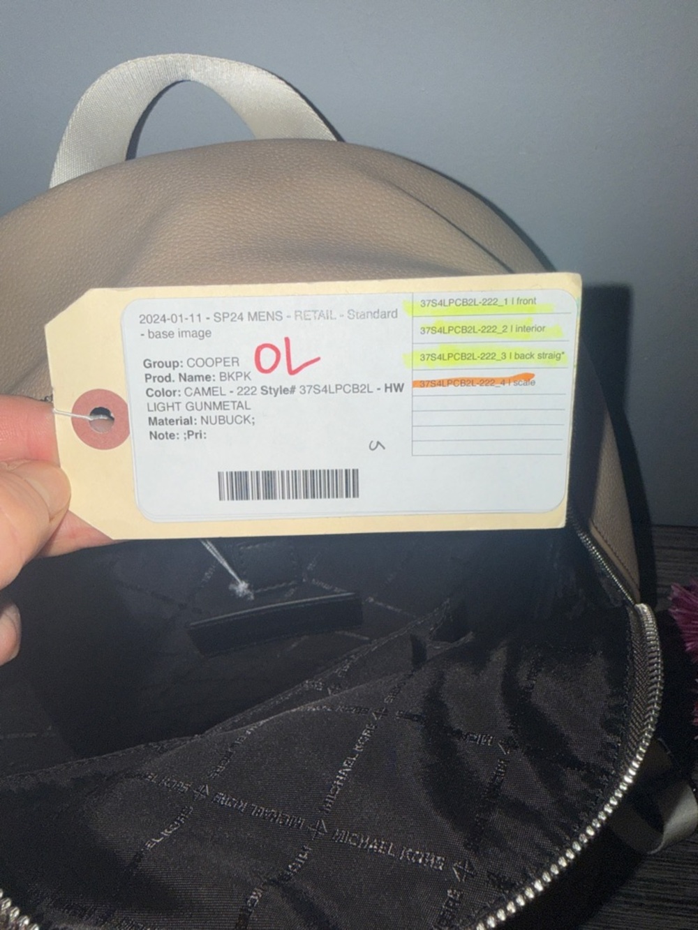 Michael Kors Beige Leather Backpack with Front Zip Pocket - Picture 4 of 4